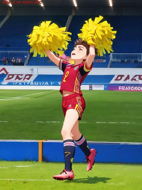 (playing soccer), (grassy field), one boy scoring a goal, the other cheering, (4K), (RAW), (high contrast), (seductive:1.1), (colorful)