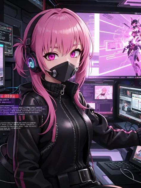 ((best quality)), ((masterpiece)), (detailed),
Futuristic hacker, (Navigating cyberspace: 1.3), (Uncovering classified secrets: 1.2), (Fighting against oppressive regimes: 1.2), vibrant pink hair, leather jacket adorned with neon circuitry, glowing blue cybernetic implants.