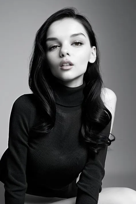 (Monochrome:1.3), DEN_katie_feyMK2 in turtleneck sweater, SFW