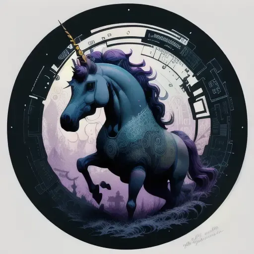 circular design, vector art, (pastel full-bleed illustration of dark plague unicorn as bored as bored can be); character design by Beksinski, Caravaggio, Max Ernst, Charles Vess; simple line art, flat illustration, digital print, radiant; art inspired by Dan Mumford, Rutkowski, Roy Lichtenshtein, Ismail Inceoglu; mixed media, gouache, 128k, cinema 4d, uhd, hd hdr, microfilm, polaroid, loose gestures, inkpunk, CGSociety, solarpunk, crispy quality, sharp, bright, volumetric lighting, intricate, ample negative white space, doodle, zendoodle, Louis Rhead, as a logo, <lora:VectorUnicorns-04:1>