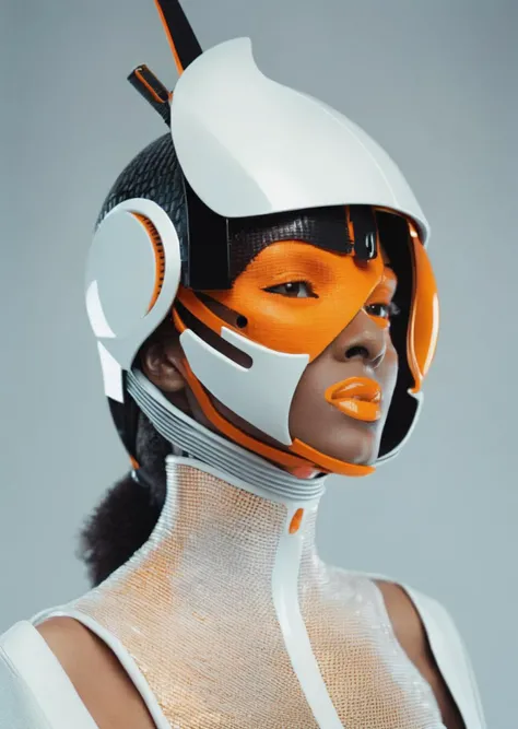 a woman in a futuristic helmet holding a pair of scissors  , portrait_futurism<lora:portrait_futurism_sdxl:1.0>