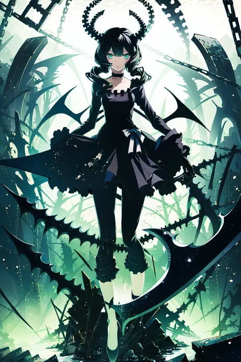 (best quality), ((masterpiece)), (highres), extremely detailed girl, solo,High Detail,beautiful detailed eyes, (ultra-detailed) ,illustration, best lighting,(dynamic angle)(full background),
1girl, solo, solo focus, black hair, gloves, scythe, lycra, dress,heel, wing, pigtails, full body,
<lora:dead_master-09:1>