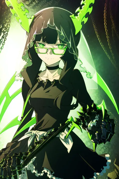 (best quality), ((masterpiece)), (highres), extremely detailed girl, solo,High Detail,beautiful detailed eyes, (ultra-detailed) ,illustration, best lighting,(dynamic angle)(full background),
1girl, solo, solo focus, black hair, green eyes, gloves, scythe, lycra, dress,heel, wing, veil, glasses, pigtails,
<lora:dead_master-09:1>