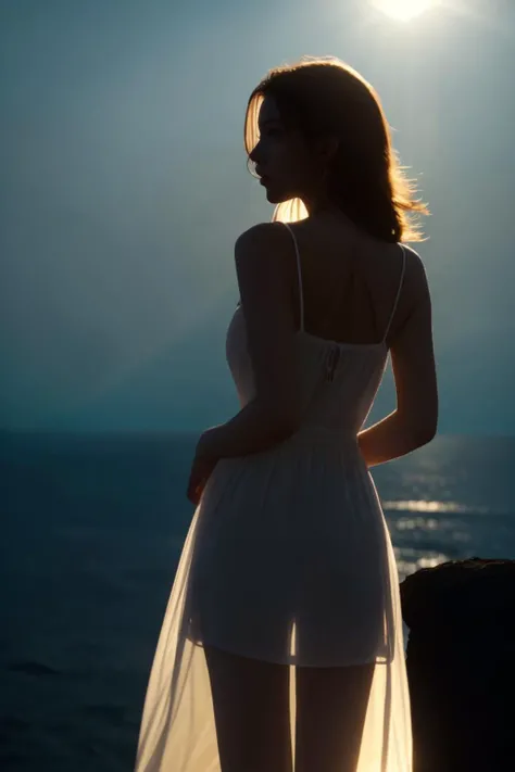 (masterpiece, best quality), (photorealistic:1.2),(rim light, backlight:1.4), perfect proportion,RAW, analog, skin texture,50mm, dramatic lighting,beautiful detailed eyes, 1girl, perfect delicate face, ultra detailed, extremely detailed 8k wallpaper, very clear, ,<lora:seeThroughSilhouette_v11:0.85> ,(see-through silhouette:1.3), sundress, thighs,( see-through:1.1), astonishing views,