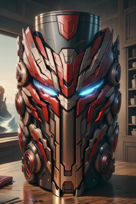masterpiece,best quality,highres,extremely detailed 8k wallpaper, <lora:TransformersStyle:1> TransformersStyle Taupe, Scarlet, Travel mug, <lora:stylesqueeze_v3:1>