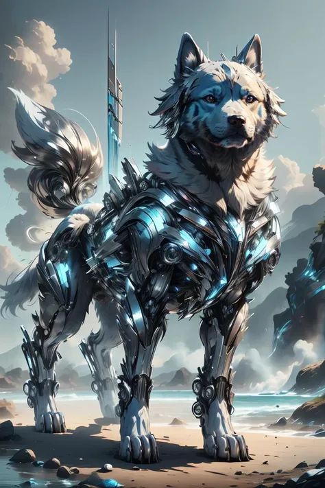 masterpiece,best quality,highres,extremely detailed 8k wallpaper, <lora:TransformersStyle:1> TransformersStyle Sky blue, Silver, dog body, <lora:stylesqueeze_v3:1>