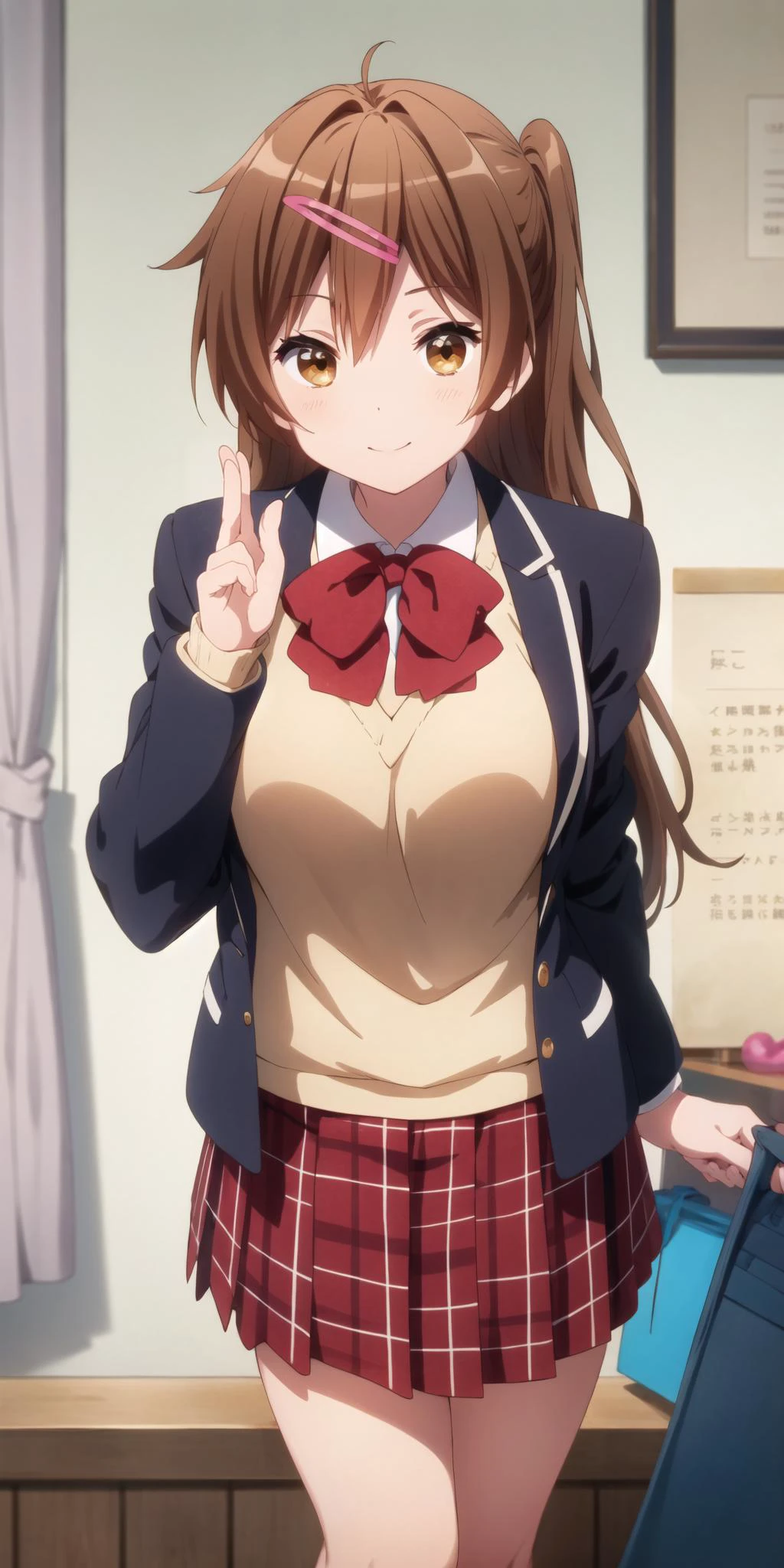 masterpiece, best quality, highres, BREAK
,angelic smile,, , , thinking,, breasts,BREAK,
<lora:nibutani:0.85>, shinka nibutani, school uniform, jacket, plaid skirt
,