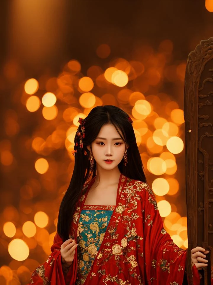 lalisaMan1,(Extremely Detailed Oil Painting:0.8), glow effects, godrays, Hand drawn, render, 8k, octane render, cinema 4d, blender, dark, atmospheric 4k ultra detailed, cinematic sensual, newcn, 1girl, Tang hanfu, black hair, 3d, red hanfu, holding fan