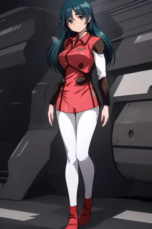 (masterpiece:1.4), high quality, high definition, sharp focus, detailed clothes, detailed body, detailed face, anime, best quality, 4k, 8k, absurd resolution, intricate detail, detailed hands, (detailed eyes:1.3), animation, illustration, highly detailed, highres, extremely detailed, <lora:hyperdenoiser_v090:0.6>, seductive smile, <lora:perfetfingers:1>, <lora:hyperrefiner_v090:0.6>, <lora:add_detail:0.3>, (long hair), 1girl, smiling, looking at viewer, mature female, (full body:1.4), <lora:Aki_Kisaragi_TekkamanBlade-KK77-V1:0.8>, red jacket, long sleeves,military, military uniform, Green eyes, Blue hair,bangs,