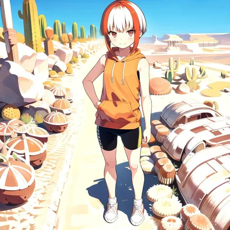 sfw, 1girl, full body, solo, sumi \(monobeno\), flat chest, two-tone hair, red eyes, blunt bangs, closed mouth, smile, jitome, short hair, beautiful detailed eyes, <lora:SumiMonobeno:0.7>,
BREAK,
(hoodie, sleeveless, bike shorts:1.2), outdoors, (desert oasis:1.4), standing, masterpiece, best quality,