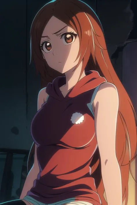 inoueorihime, <lora:inoueorihimeTBWtest:1>,
inoue orihime, long hair, orange hair, (brown eyes:1.5),
BREAK sthighhighs, shorts, sleeveless, hood, hoodie, pink hoodie,
BREAK looking at viewer,
BREAK outdoors,
BREAK <lora:GoodHands-vanilla:1>, (masterpiece:1.2), best quality, high resolution, unity 8k wallpaper, (illustration:0.8), (beautiful detailed eyes:1.6), extremely detailed face, perfect lighting, extremely detailed CG, (perfect hands, perfect anatomy),
