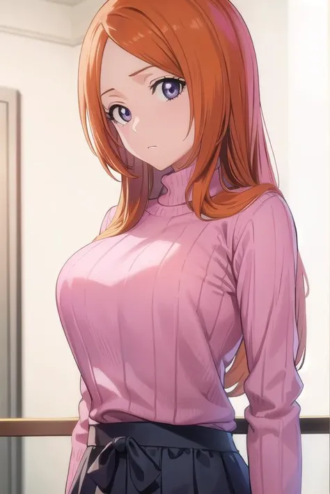 inoueorihime, <lora:originalinoueorihime-lora-nochekaiser:1>,
inoue orihime, long hair, orange hair, (grey eyes:1.5),
BREAK sweater, (pink sweater:1.5), long sleeves, puffy sleeves, skirt, blue skirt, long skirt,
BREAK looking at viewer, full body,
BREAK indoors, classroom,
BREAK <lyco:GoodHands-beta2:1>, (masterpiece:1.2), best quality, high resolution, unity 8k wallpaper, (illustration:0.8), (beautiful detailed eyes:1.6), extremely detailed face, perfect lighting, extremely detailed CG, (perfect hands, perfect anatomy),