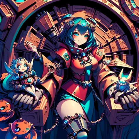 <lora:grabbygrills:0.66>, grabbygrills, beautiful chibi sorceress woman with (oversized:1.24) (magical mechanical gauntlet fists), (red and black outfit:1.5), in hyperspace, (perfect face, perfect hair:1.2), soft lighting <lora:magepunk:1> magepunk, scifi, geometric,aura, halo,