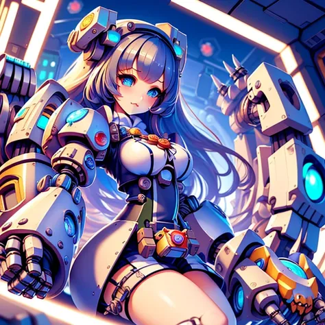 <lora:grabbygrills:0.75>, grabbygrills, beautiful chibi woman with (oversized:1.24) (mechanical gauntlet fists), nurse outfit, in hyperspace, (perfect face, perfect hair:1.24), soft lighting <lora:magepunk:1> magepunk