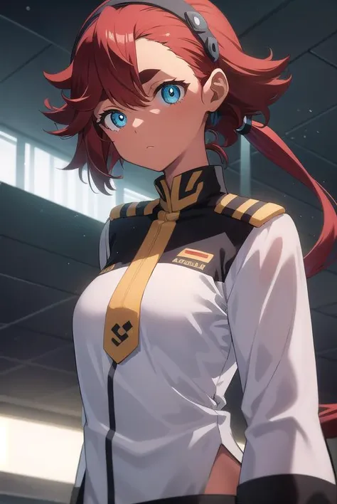 sulletamercury, <lora:sulletatest:1>,
sulleta mercury, ahoge, aqua eyes, black hairband, dark skin, dark-skinned femaile, hair between eyes, hairband, long hair, low ponytail, red hair, swept bangs, thick eyebrows, (small breast:1.2),
BREAK asticassia school uniform, jacket, long sleeves, school uniform, white jacket,
BREAK looking at viewer,
BREAK indoors, classroom,
BREAK <lora:GoodHands-vanilla:1>, (masterpiece:1.2), best quality, high resolution, unity 8k wallpaper, (illustration:0.8), (beautiful detailed eyes:1.6), extremely detailed face, perfect lighting, extremely detailed CG, (perfect hands, perfect anatomy),