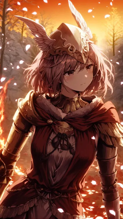 1girl, wearing malenia-outfit, 
prosthetic arm, head bent, sad,
holding sword, winged helmet,
trees, sunset, burning sky, ((petals in the wind)),
(romanticism:1.3),
 <lora:armorify:1>
 <lora:Realistic000003_1_2.5DAnime_0.05_Merge1:0.4>
 <lora:w3ers:1>w3ers,