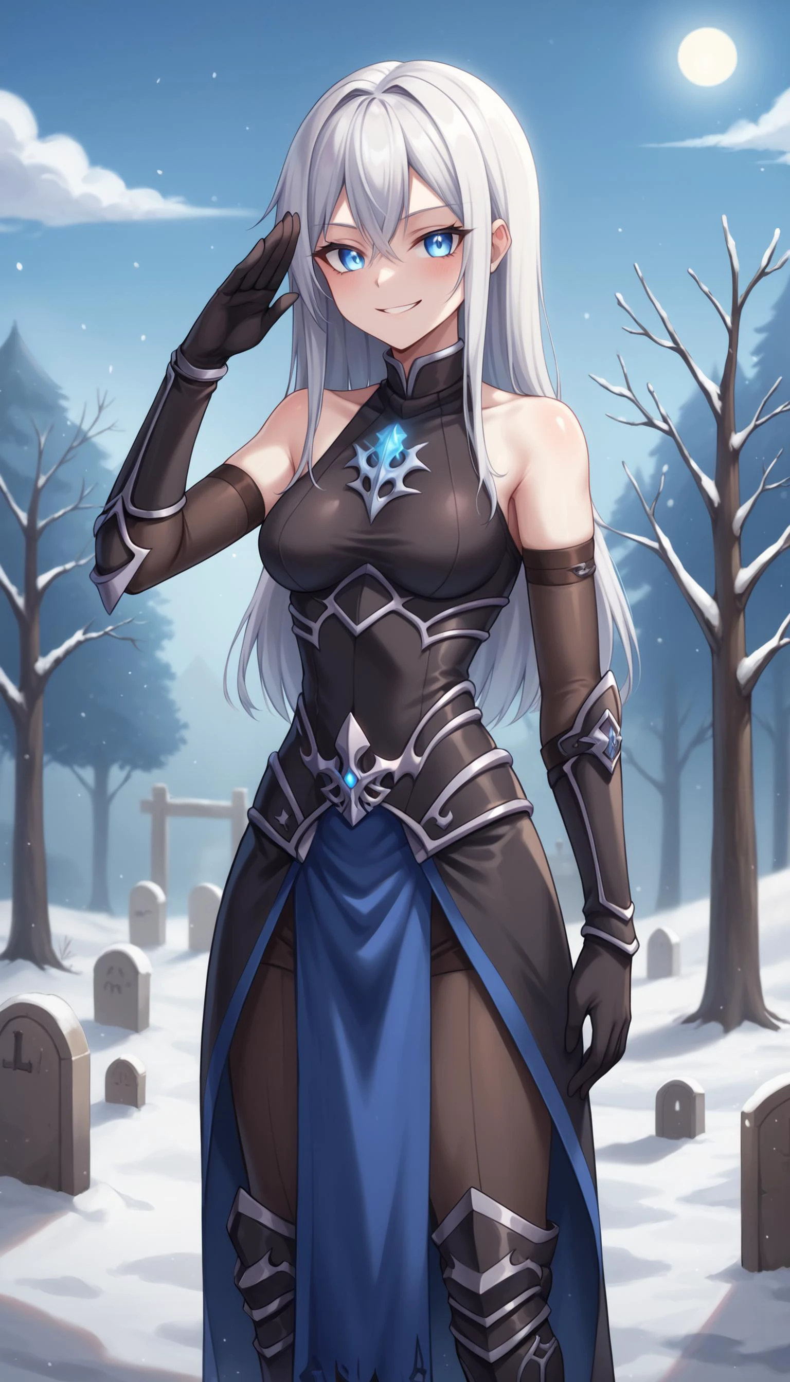 score_9, score_8_up, score_7_up, score_6_up, HKStyle BREAK
(vl4dil3n4:1.1), corrupted, pale skin, lich, white hair, blue eyes, glowing eyes, undead, black boots, black gloves, black armor, dark armor, bare shoulders, standing, salute, cruel smile, fallen to evil, cowboy shot BREAK
winter, snow, tree, graveyard <lora:vl4dil3n4-ponyxl-1-000009:0.6> <lora:HKStyle:0.8>