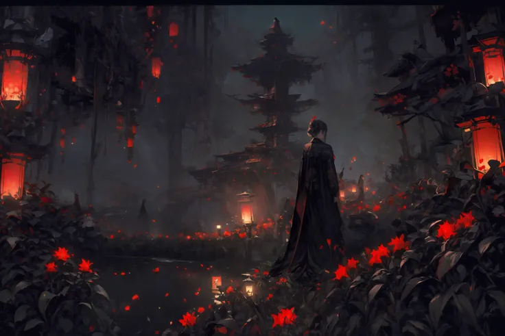 (masterpiece:1.2), highres, best quality,
extreme details, intricate,
1girl, 1 boy, solo, full body, looking away, lantern, fog, (red flowers:1.5)
ghostdom, night, backlight, (fractal art:1.5), color art,
<lora:ghostdom:1>, <lora:add_detail:1>