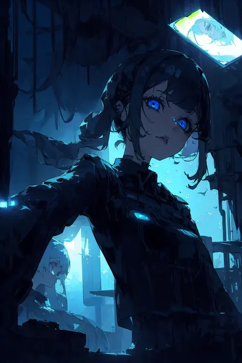 1girl, gothic, futuristic, taking a selfie, futuristic background, <lora:ghostdom_20230621222536:1>, ghostdom, night, backlight, ceiling LEDs, uniform, detailed eyes