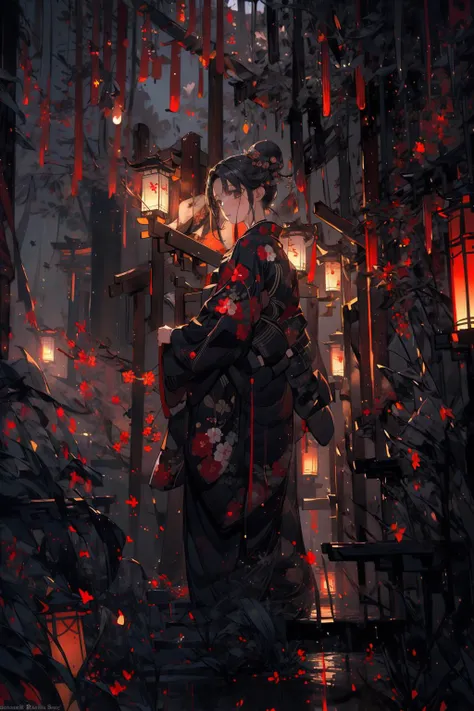 (masterpiece:1.2), best quality,realistic,Tyndall effect,
1girl, lantern, rain, solo, japanese clothes, kimono, standing, outdoors, night, hair bun, paper lantern, black kimono, single hair bun, scenery, water, from behind, wide sleeves, artist name, holding, long sleeves
<lora:ghostdom_20230621222536-000016:1> <lora:Chinese style_20230608155715-000010:0.5> <lora:add_detail:1>