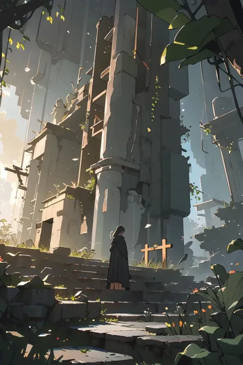 (masterpiece:1.2), best quality, Tyndall effect, 1girl, scenery, solo, stairs, long hair, ruins, praying at altar, jungle, wide shot, <lyco:ghostdom_20230621222536-000016:1> , <lora:more_details:-1>,