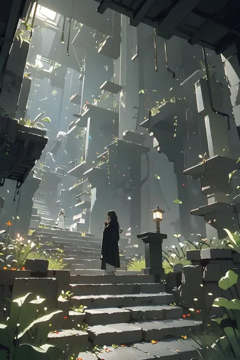 (masterpiece:1.2), best quality, Tyndall effect, 1girl, scenery, solo, stairs, long hair, ruins, praying at altar, jungle, wide shot, <lyco:ghostdom_20230621222536-000016:1> , <lora:more_details:-1>,