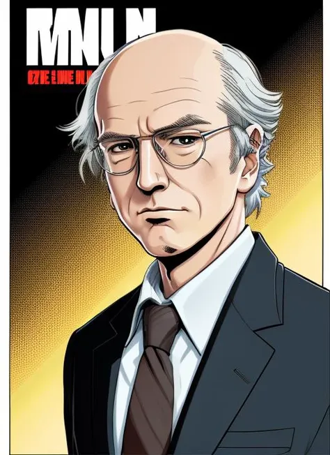 ld1, 1man, solo, man in suit, in the style of manga comic book cover art, character design; , smooth color and lines <lora:LarryDavid:1>