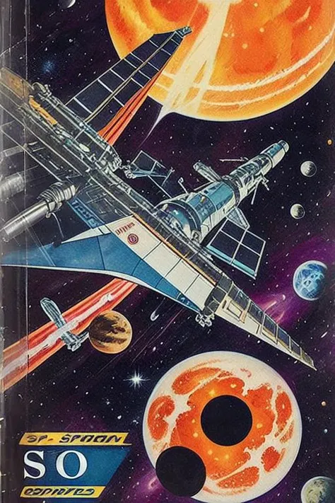 sd-pulp of a space station, illustration,comic book cover
