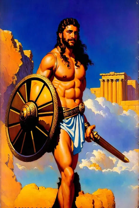 sd-pulp of Hercules, greek mythology,magazine cover,oil-painting