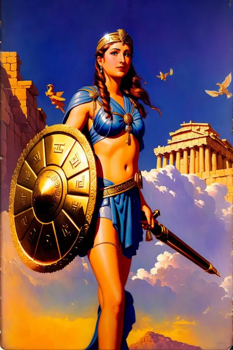 sd-pulp of goddess Athena, greek mythology,magazine cover,oil-painting