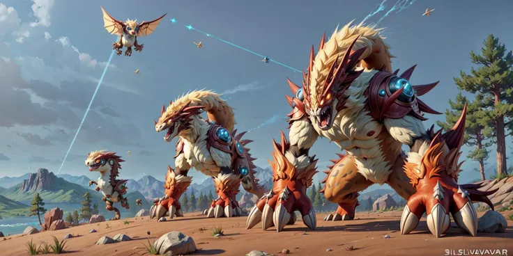 Extremely detailed, ((monsterevolution)),(evolution:1.2),(giant),8k, high quality,highres,best quality, masterpiece,high detail, ((silavra art style)),3d render ultra detailed of a beautiful animal, ethereal, light rays, particles, beautiful studio soft light, rim light, vibrant detail painting, hell, <lyco:evilmon:1.0> <lora:more_details:0.5>