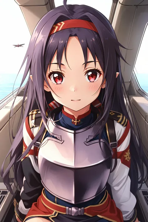 (masterpiece, best quality), intricate details,
1girl, <lora:yuuki_sao-10:0.8> yuuki, very long hair, red hairband, armor, breastplate
flying an airplane, cockpit, world war ii,