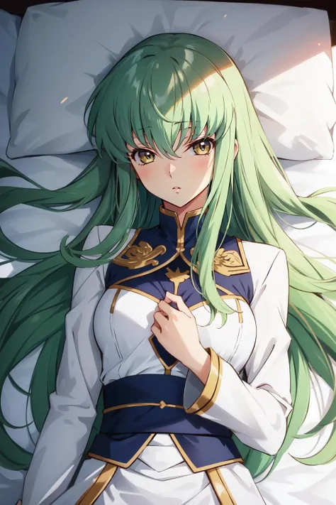(masterpiece, best quality), intricate details,
1girl, <lora:cc_codegeas-10:0.8> cc_codegeass, hair between eyes, very long hair, white suit
bedroom, laying on bed, on back, sleeping,