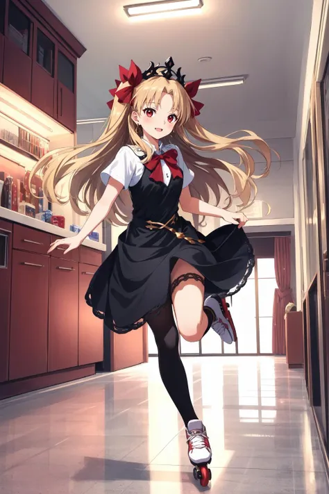 (masterpiece, best quality),  intricate details,
1girl,  <lora:ereshkigal_fate-10:0.8> ereshkigal_fate, red eyes, long hair, ribbon, tiara, red ribbon, 
roller skates, skating rinc, indoors, happy,