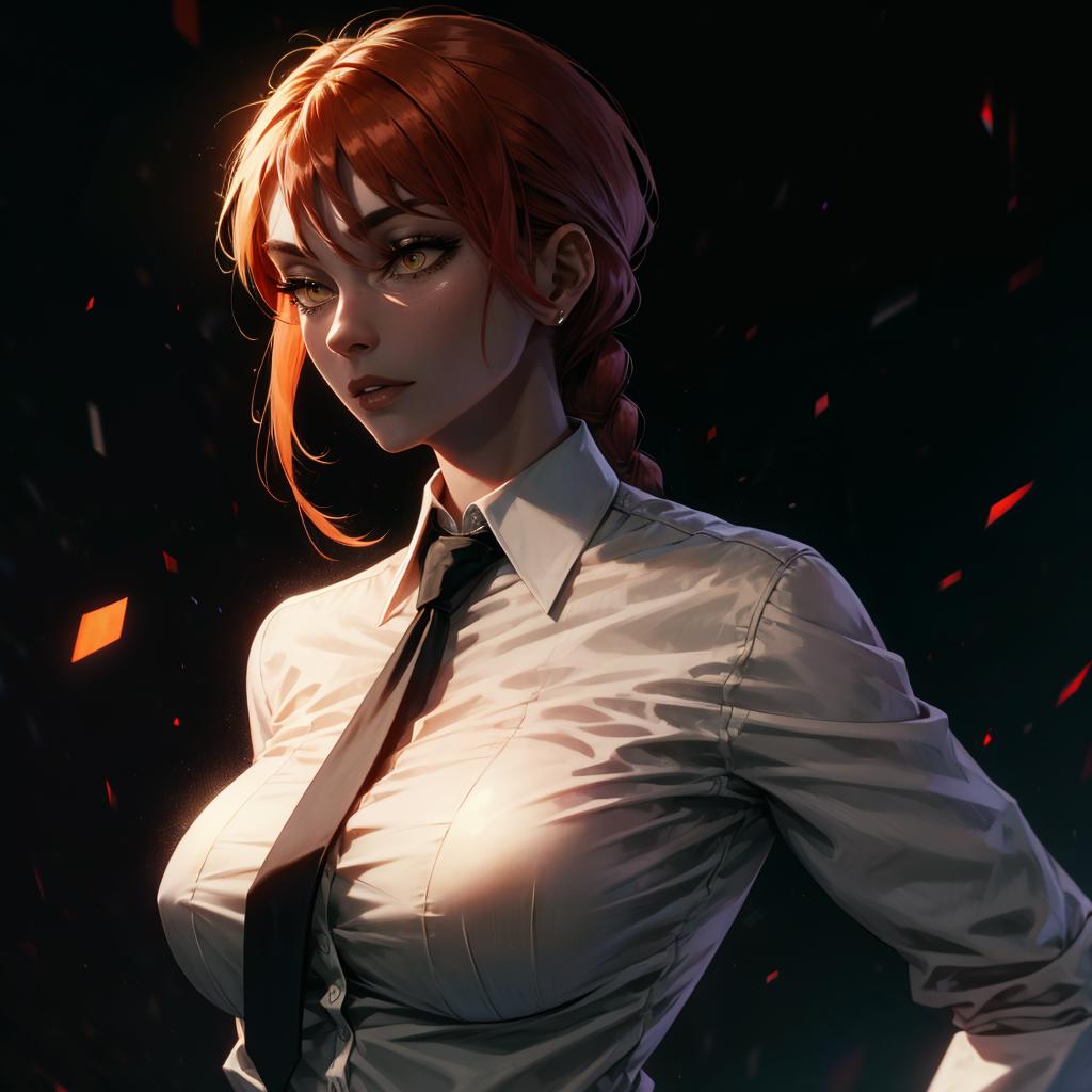 Anime girl with red hair and a tie posing for a picture - SeaArt AI