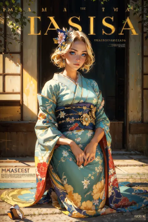 (masterpiece, realistic:1.3), (extremely intricate:1.2), (photorealistic:1.4), (extremely delicate:1.1), (ultra realistic:1.3), (hyperrealistic 3d render:1.1), hyperrealistic photography, extremely detailed CG unity 8k wallpaper, HDR, RAW photo, dslr, (instagram most viewed:1.3), trending on CGSociety, (geisha, full body, (dark star ornament:1.1), dark skin, tan skin, freckles, kneeling:1.2), vixen, smiling, (long black hair:1.2), (sun rays, god rays:1.2), large breasts, coarse hair, rose satin lipstick, diffuse lighting, fantasy, intricate, elegant, highly detailed, lifelike, photorealistic, digital painting, artstation, illustration, concept art, smooth, sharp focus, legs, (magazine cover-style illustration of a geisha:1.2), (bold and attention-grabbing cover text:1.3), helvetica-bold, (title of the magazine and a catchy headline:1.3), modern and trendy style, fantasy, surrealist art, vibrant, nijistyle