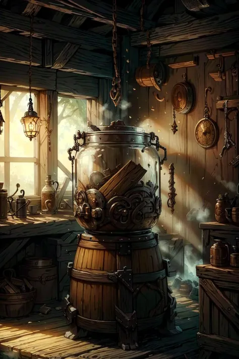<lora:WoodIronAI:.9> WoodIronAI Manuscript, messy environment, detailed,