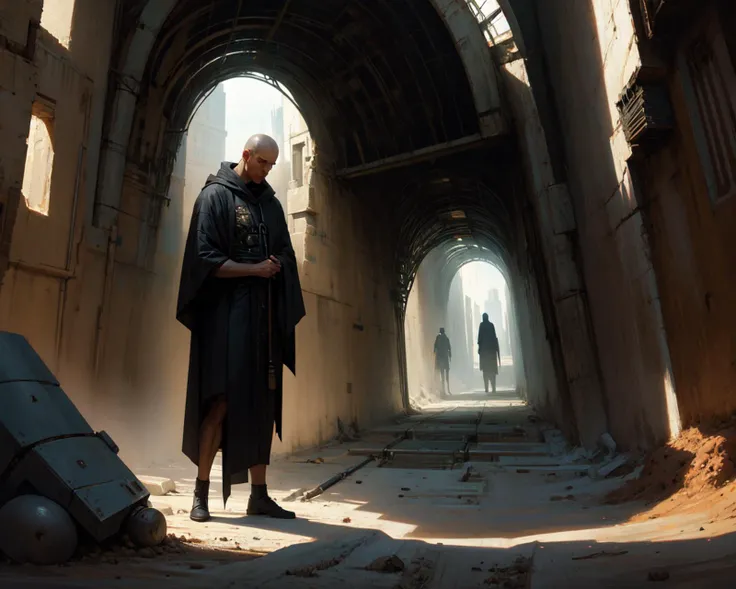 photorealistic, (hyperrealistic:1.2), beautiful, masterpiece, best quality, perfect lighting, science fiction, tunnel, (<lora:Biomechanicals_v2_lora1500:1>, hnsrdlf style:1.0)
BREAK
1man, warrior, black robe, desert, (<lora:derpd - DerpdeedooStyle:0.5>, derpd:0.6)