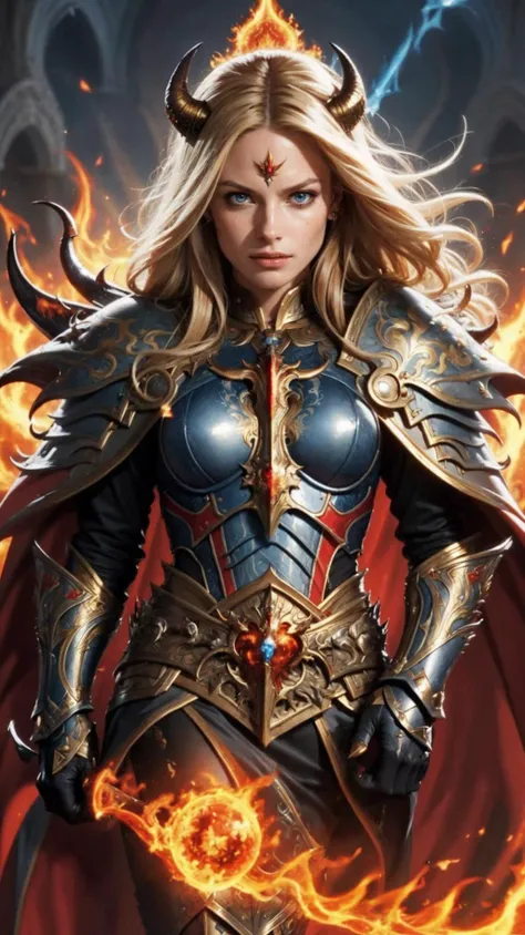 (masterpiece, high quality, best quality:1.3), fantasy style,
woman, blonde hair, blue eyes, red,
edgGolden, dressed in golden armor, cowboy shot, ornate armor,
(fire, flames, evil, diabolic, devil, demon, power, magic, goddess, divine, aura, mystic, radiant:1.5), divine background,
extremely detailed, extremely intricate, fine texture, Extremely high-resolution details, detailed hair, sharp focus, (Epic scenery:1.05), (beautiful scenery:1.05), (detailed scenery:1.05), (intricate scenery:1.05), (wonderful scenery:1.05), vibrant colors, hdr,
<lora:edgNadiaGolden:0.8>