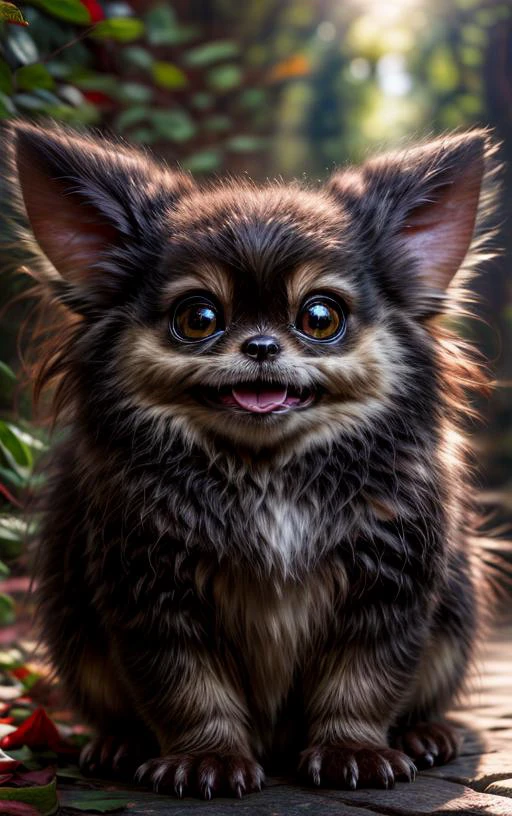 masterpiece, highly detailed photorealistic 8k raw photography, best cinematic quality, volumetric lighting, volumetric shadows,
<lora:Loha_MoglinV1:0.7> a realistic close-up photo of a mgln in a city,
open mouth, happy, animal focus,
motion blur, bokeh,
<lora:more_details:1.25>