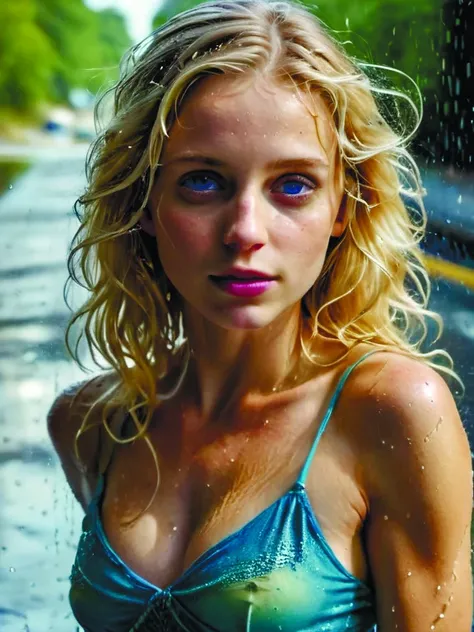 HDR photo of beautiful woman,shoulder length blonde hair,light-blue eyes,fair complexion,full lips,loose spaghetti strap tank top,(water running down her body:0.7),water droplets,clinging clothes,raining perfect eyes. High dynamic range,vivid,rich details highlights,realistic,intense,enhanced contrast,highly detailed,badquality <lora:badquality_v02:0.9>,<lora:add-detail-xl:1.2>,watce <lora:watce-sdxl-v2:0.8>,hyperkraximalism <lora:hyperkraximalism_v1-1:0.4>,by diegocr