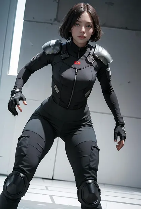 (masterpiece, best quality), 1girl, <lora:ianar6-guy-v2:0.8> ianar6, bodysuit, armor, fingerless gloves, gloves, pants, knee pads