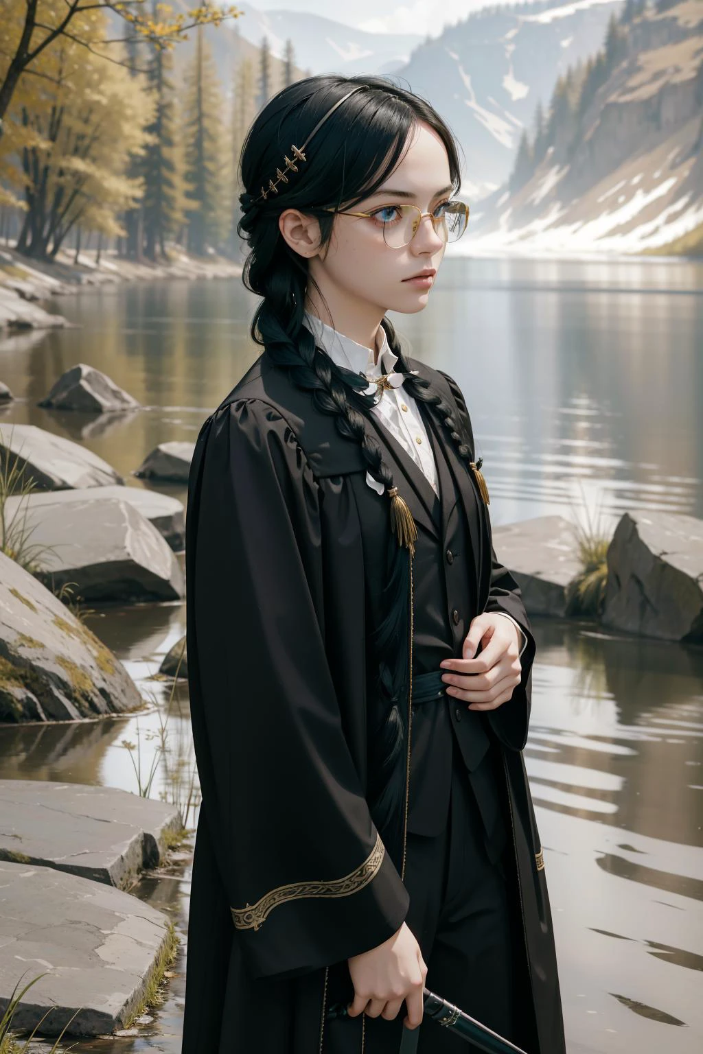 1girl, [ (street art stylized by Seth Globepainter:1.3) and (William Morris:0.8) ::15], colorful On pale black paper, desolate water and roots, fairy tale, Street level shot of a Dilapidated Intricate flyweight Pirate Angel ([Enrique Iglesias:Professor James Moriarty:2]:1.3) as a Vikings series character, he is feeling very confused, sloppy strokes, in a very Honorable dark yellow American Velvet Raglan shirt from the 1800's, his hair is Folk and styled as Fishtail braid, Professor James Moriarty has a Contemplative Chinese DayGlo green Browline glasses, amulet, Thunderstorm, Bokeh, Fine art, Sad, Darksynth, hair light, F/2.8, Desaturated, Decoupage, overly complex style, lovely Topaz eyes, sharp and in focus, award winning, adobe lightroom