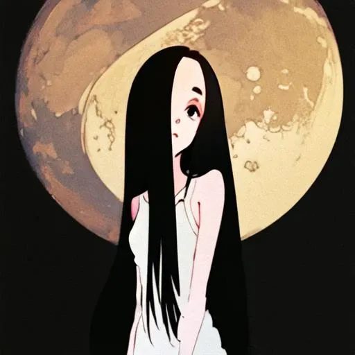 ((masterpiece)),(best quality), absurdres,sadako_yamamura,<lora:Sadakobest:0.8>, <lora:style3Style4_v10:1>, black background, moon, portrait, upperbody,