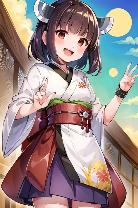 (high quality, high detailed:1.1), (kiritan:1.2), solo, standing, cowboy shot, looking at viewer, smile, sky,
