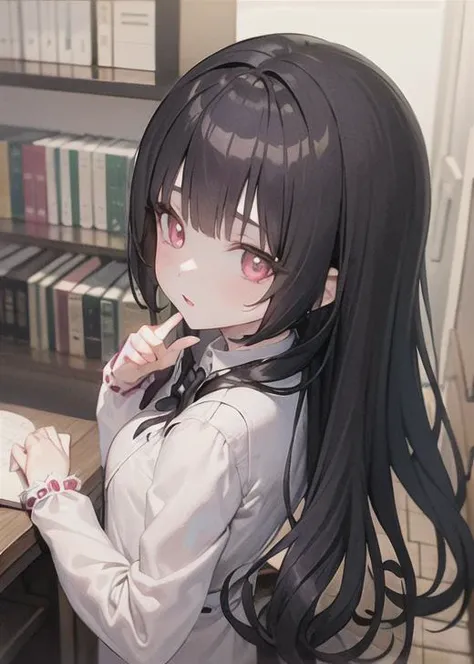 (masterpiece, best quality:1.3),
full body,small breast,
1 young girl, jirai fashion with pink blouse ,black hair, long hair, looking at viewer,
<lora:jirai:0.8>,
shop, book, shelf,table,