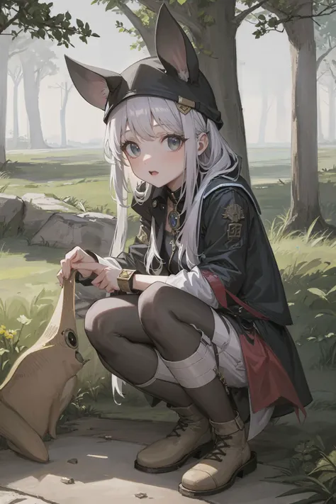 1girl,solo,elagant,gorgeous,look at the viewer, Prehistoric cave dweller facing ancient dangers in Stone Age settings,nature park background