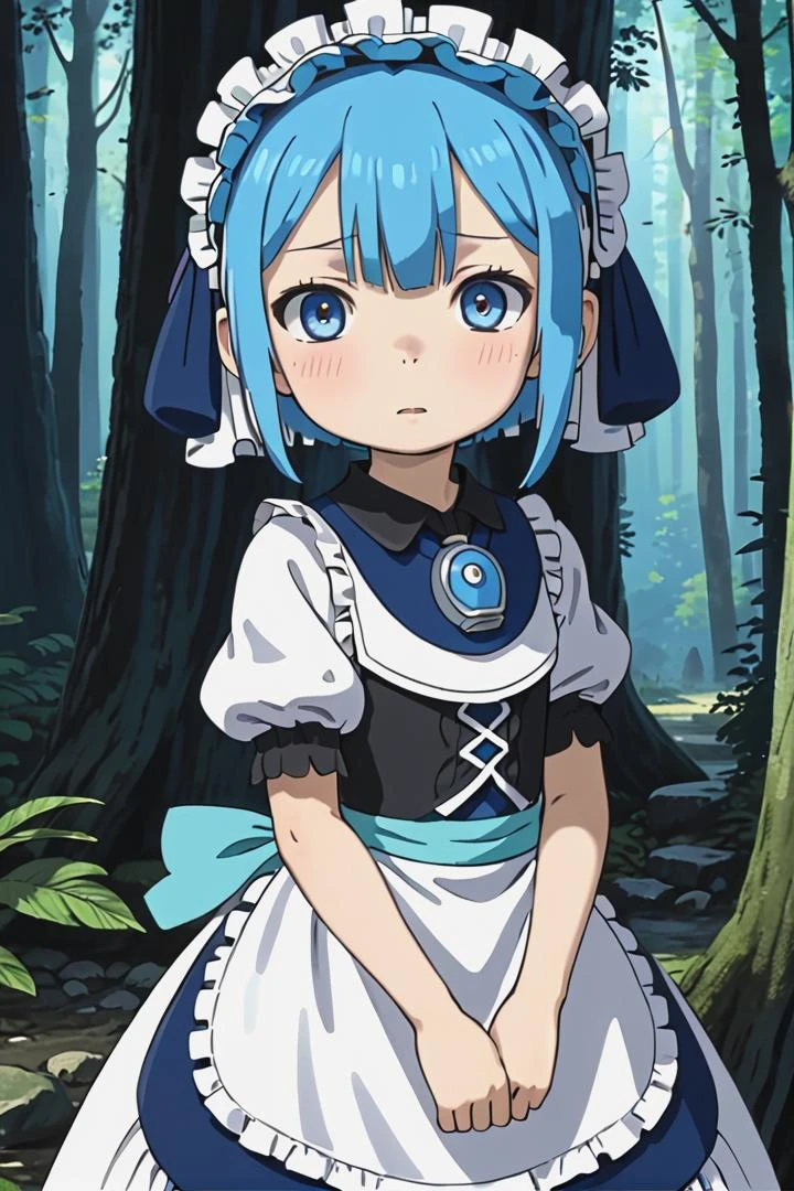 1boy,
masterpiece, ultra detail, forest
<lora:marulk-000007:0.6> marulk, solo, looking at viewer,
tree, puffy short sleeves, maid, maid headdress, capelet, otoko no ko, pouch, male , whistle, blue capelet, whistle around neck