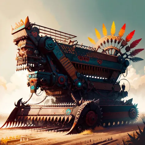 <lora:TotemPunkAI:.8> TotemPunkAI aztec combine harvester