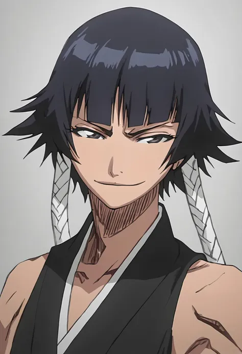 score_9, score_8, score_7, sui-feng, sleeveless, black kimono <lora:Soi_Fon:1>, close-up, slight smirk